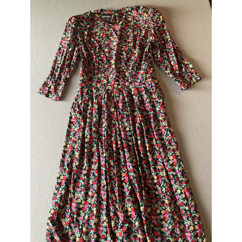 S.L. Fashions Womens Dress 16 Gunny Sak Floral Cottagecore Padded Shoulders 1036